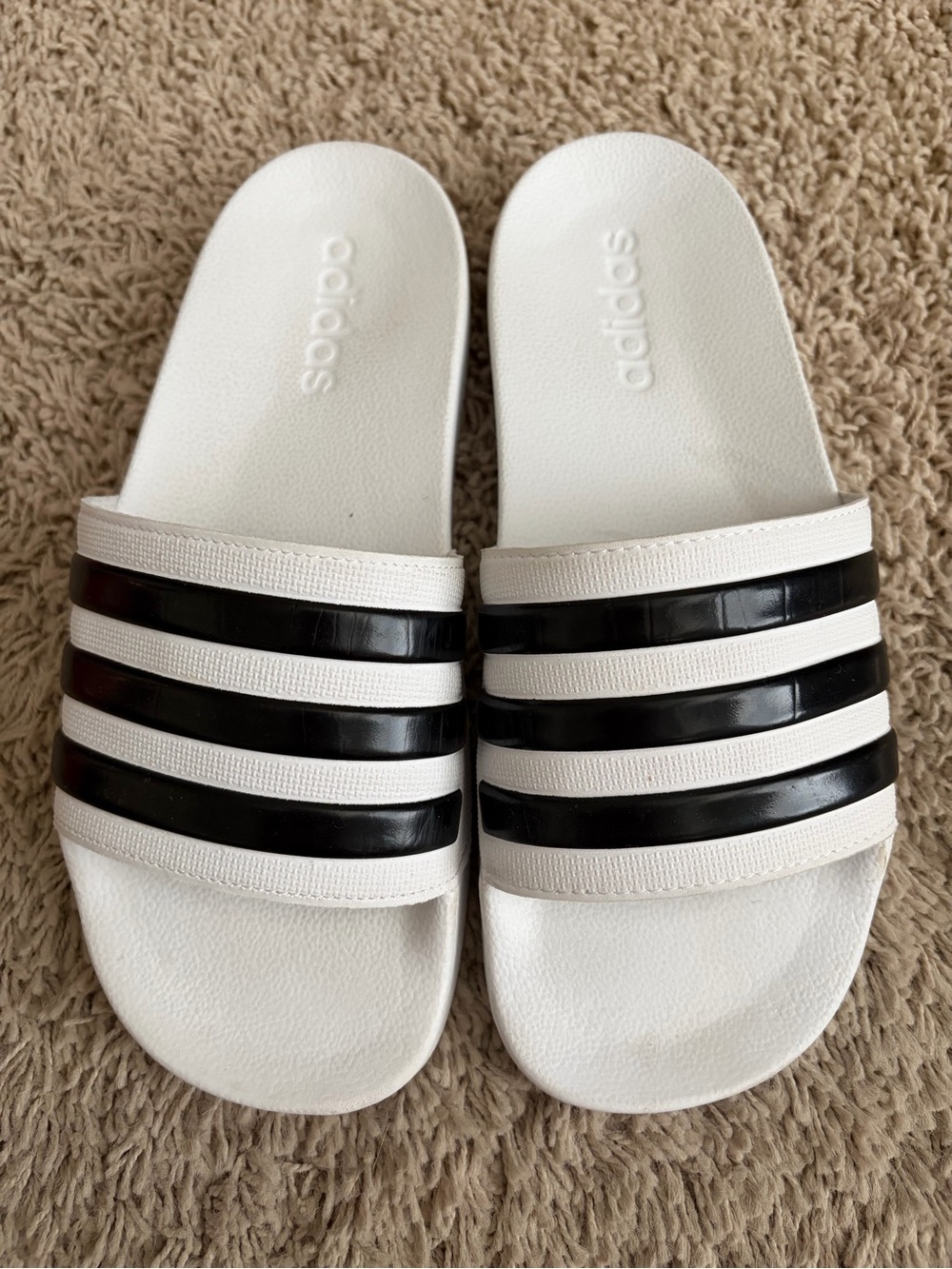 adidas White and Black Classic Slide Sandals for Kids